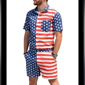 Zesties Men’s American Flag Male Romper Shorts‎ One Piece Suit Large 4th of July